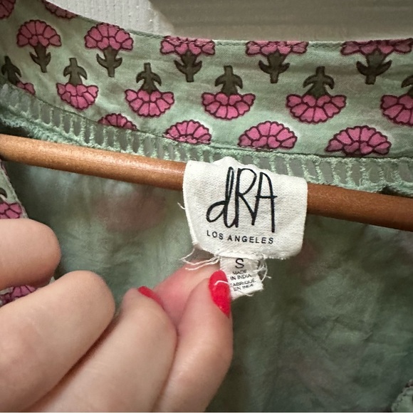 DRA Los angeles Floral Green Pink Dress maxi tiered short sleeve cotton s small - Picture 2 of 8